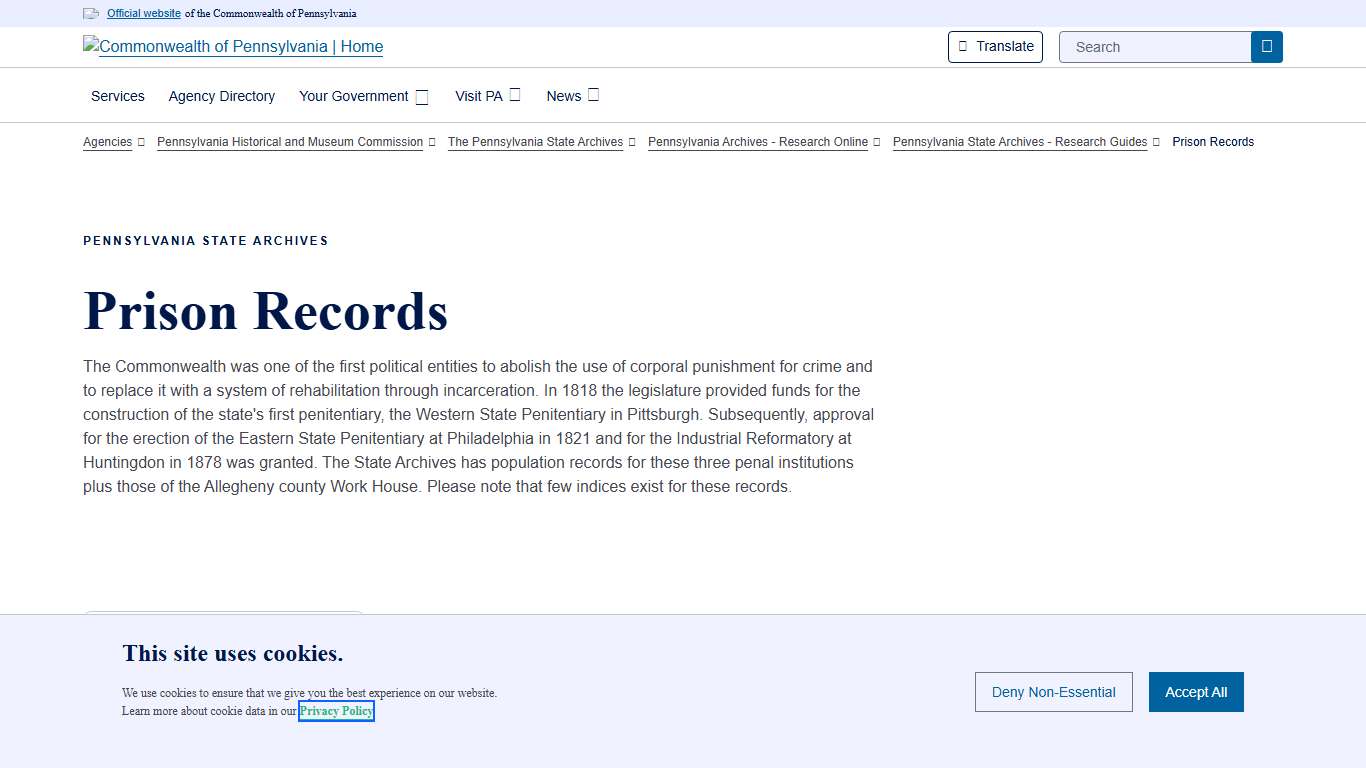 Prison Records | Commonwealth of Pennsylvania