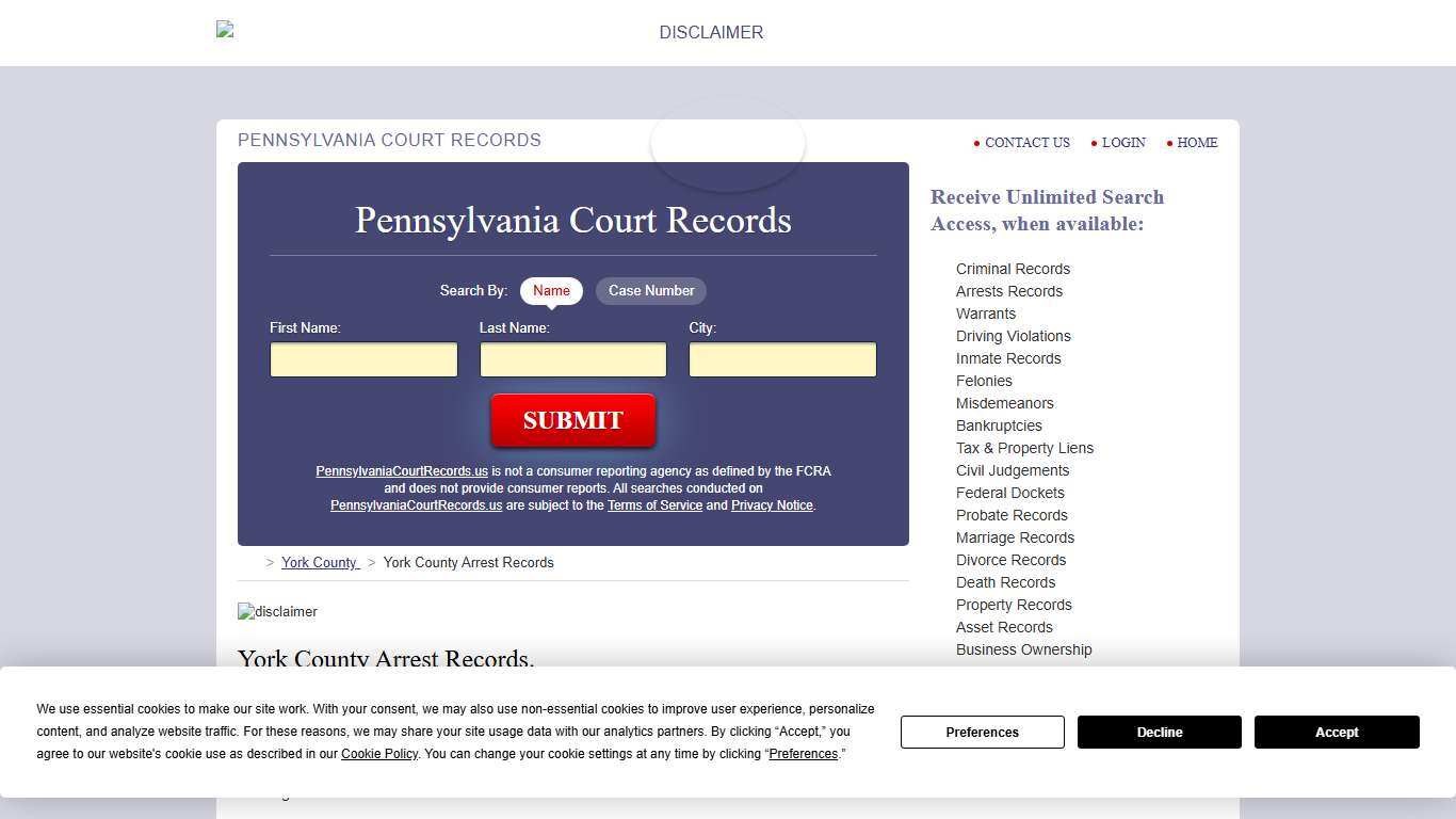 York County Arrest Records | PennsylvaniaCourtRecords.us